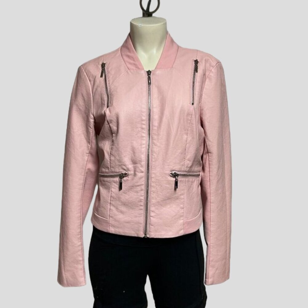 Guess Faux Leather Pink Bomber Jacket